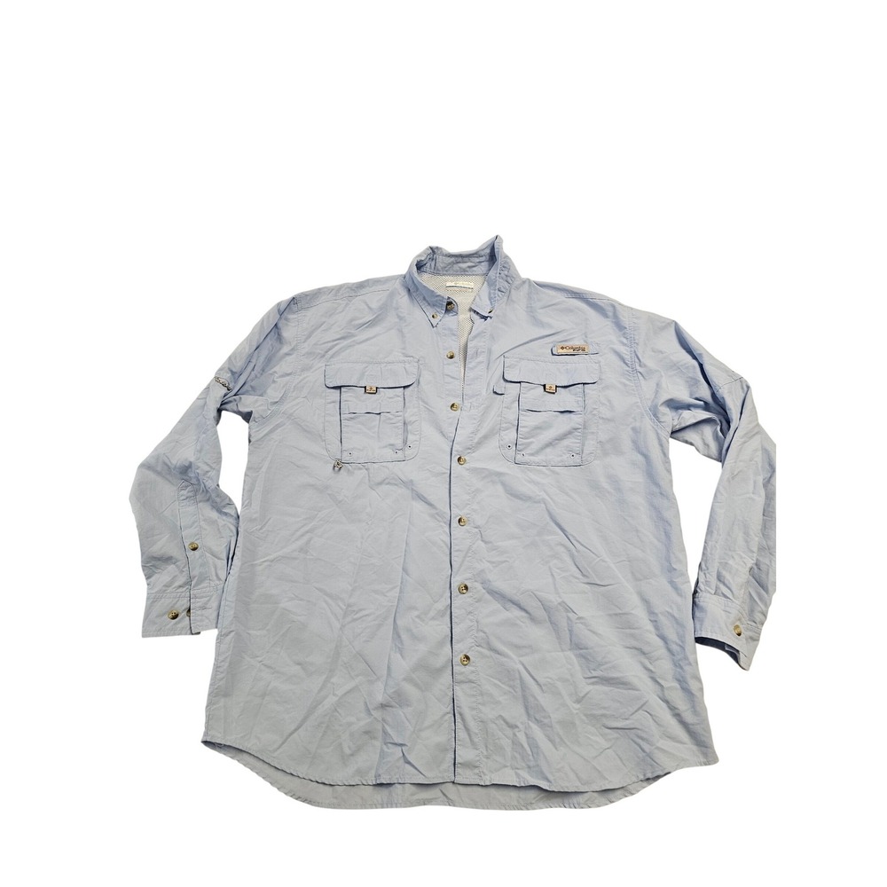 Columbia PFG Bahama Long Sleeve Fishing Shirt Mens Large Blue Omni-Shade UPF 30